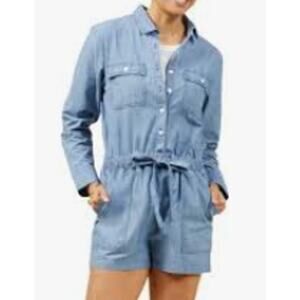 Outerknown Chambray Long Sleeve Romper Denim Playsuit Shorts One piece L NWT